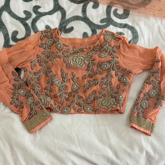 CUSTOM INDIAN PEACH LEHENGA SET - Picture 2 of 14